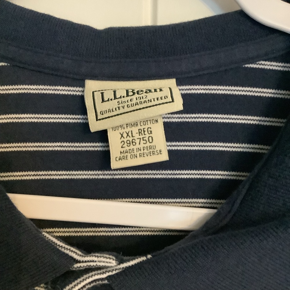 L.L. Bean Men's Polo Shirt - Dark Blue and White Stripes - Picture 3 of 4
